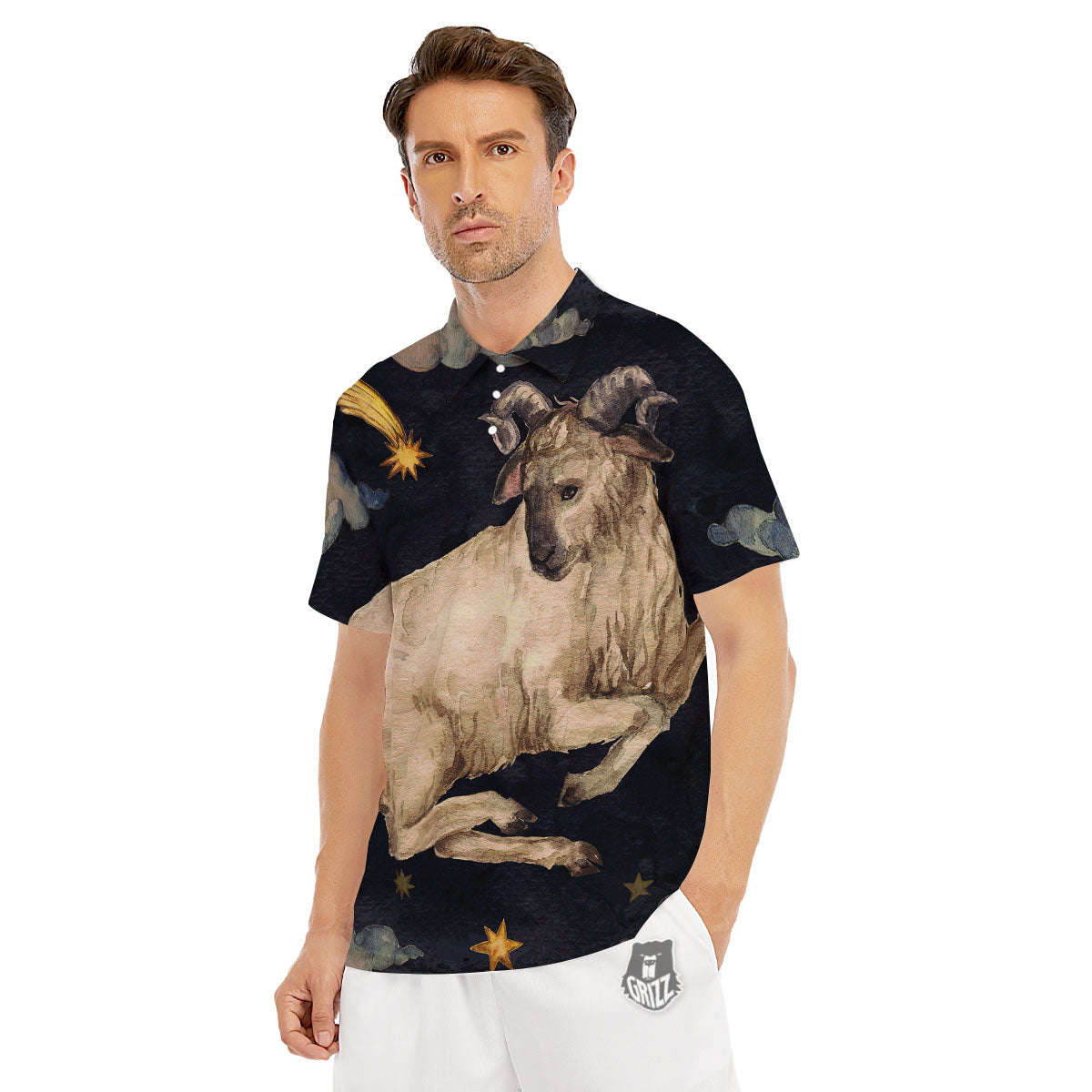 Zodiac Sign Watercolor Aries Print Men's Golf Shirts-grizzshop