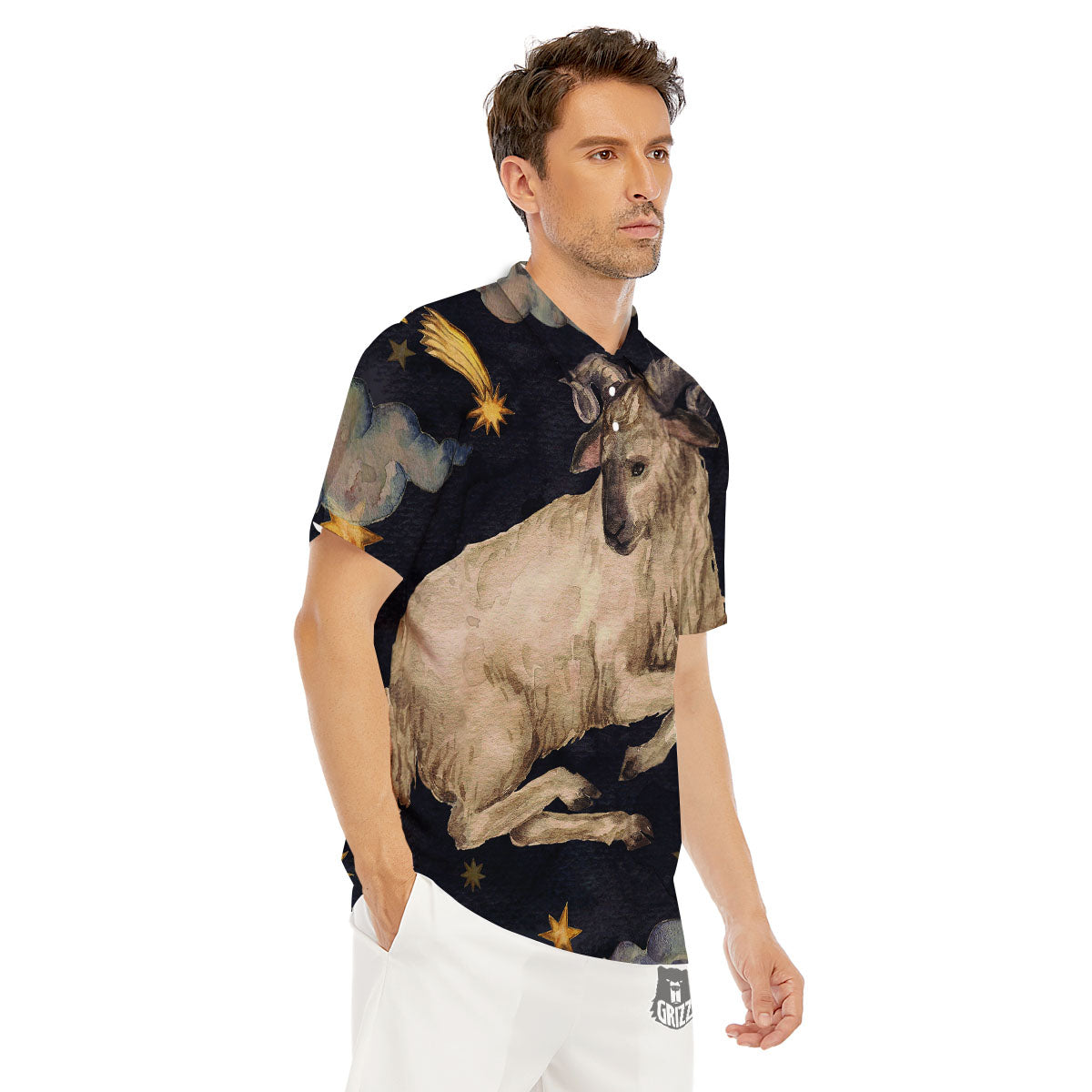 Zodiac Sign Watercolor Aries Print Men's Golf Shirts-grizzshop