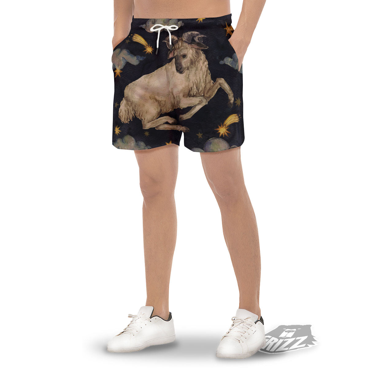 Zodiac Sign Watercolor Aries Print Men's Gym Shorts-grizzshop