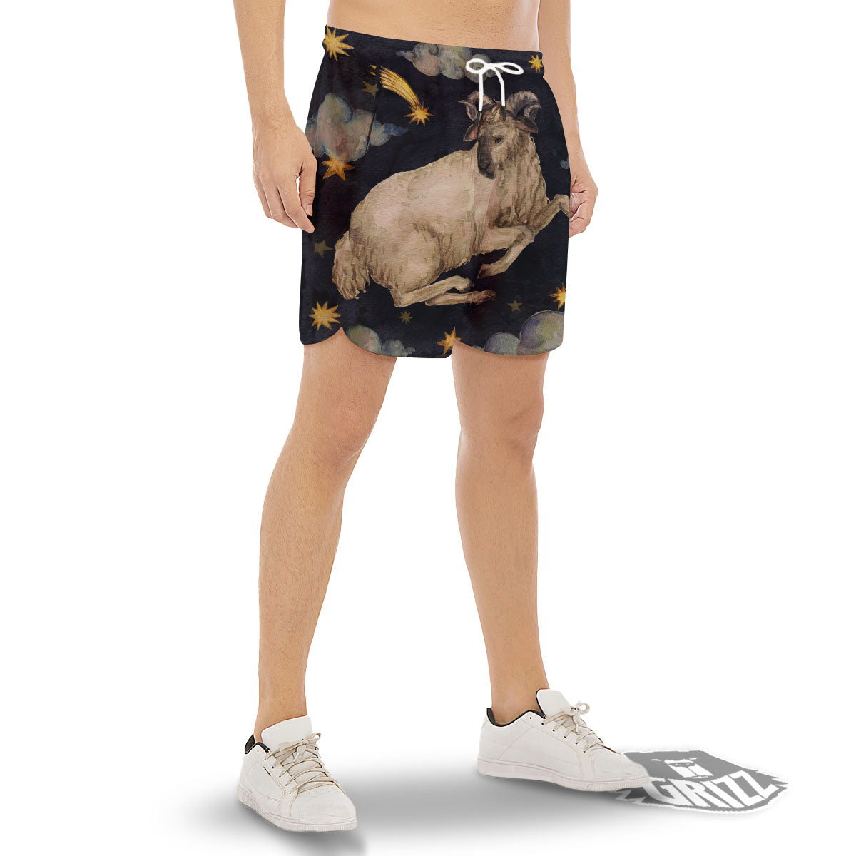 Zodiac Sign Watercolor Aries Print Men's Gym Shorts-grizzshop