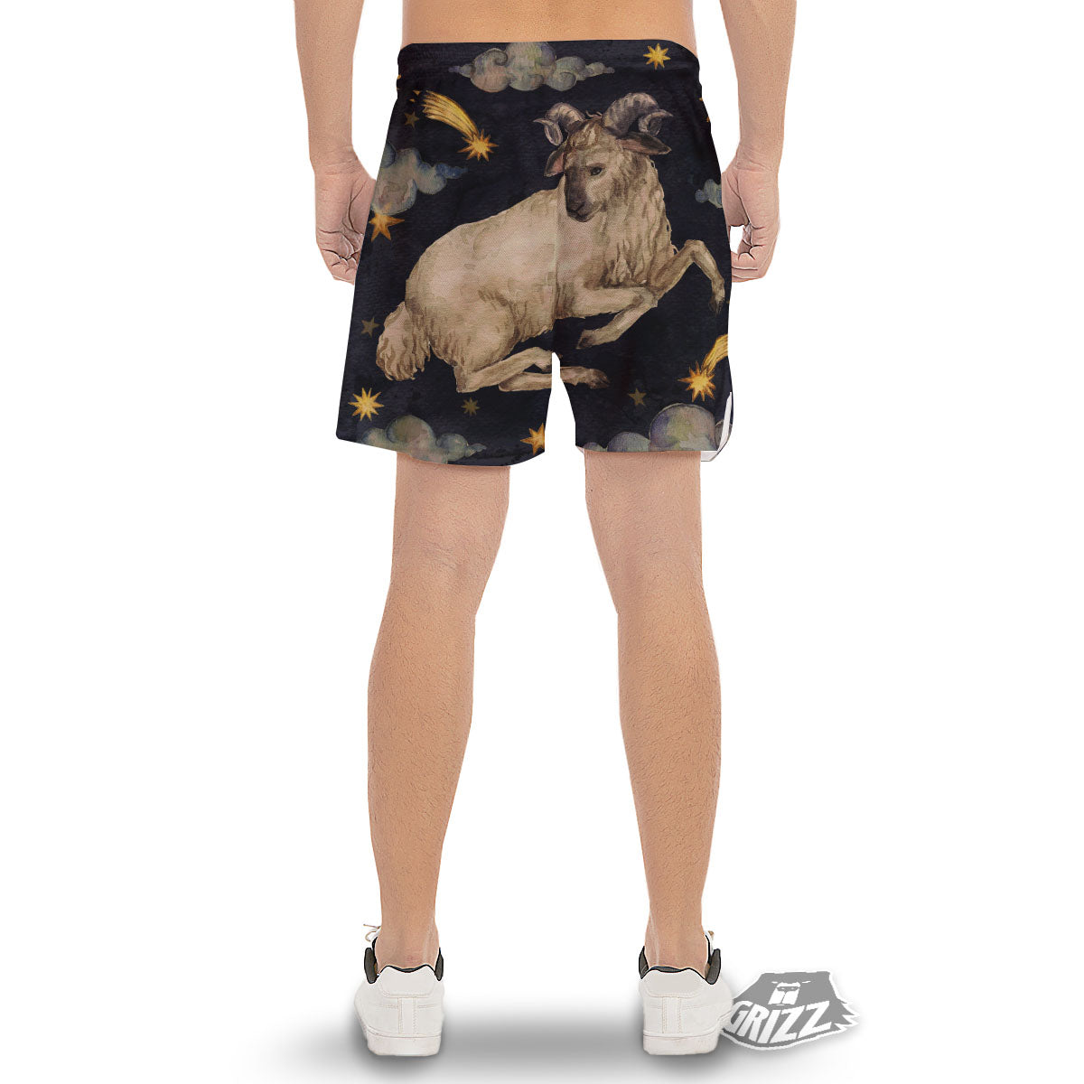 Zodiac Sign Watercolor Aries Print Men's Gym Shorts-grizzshop