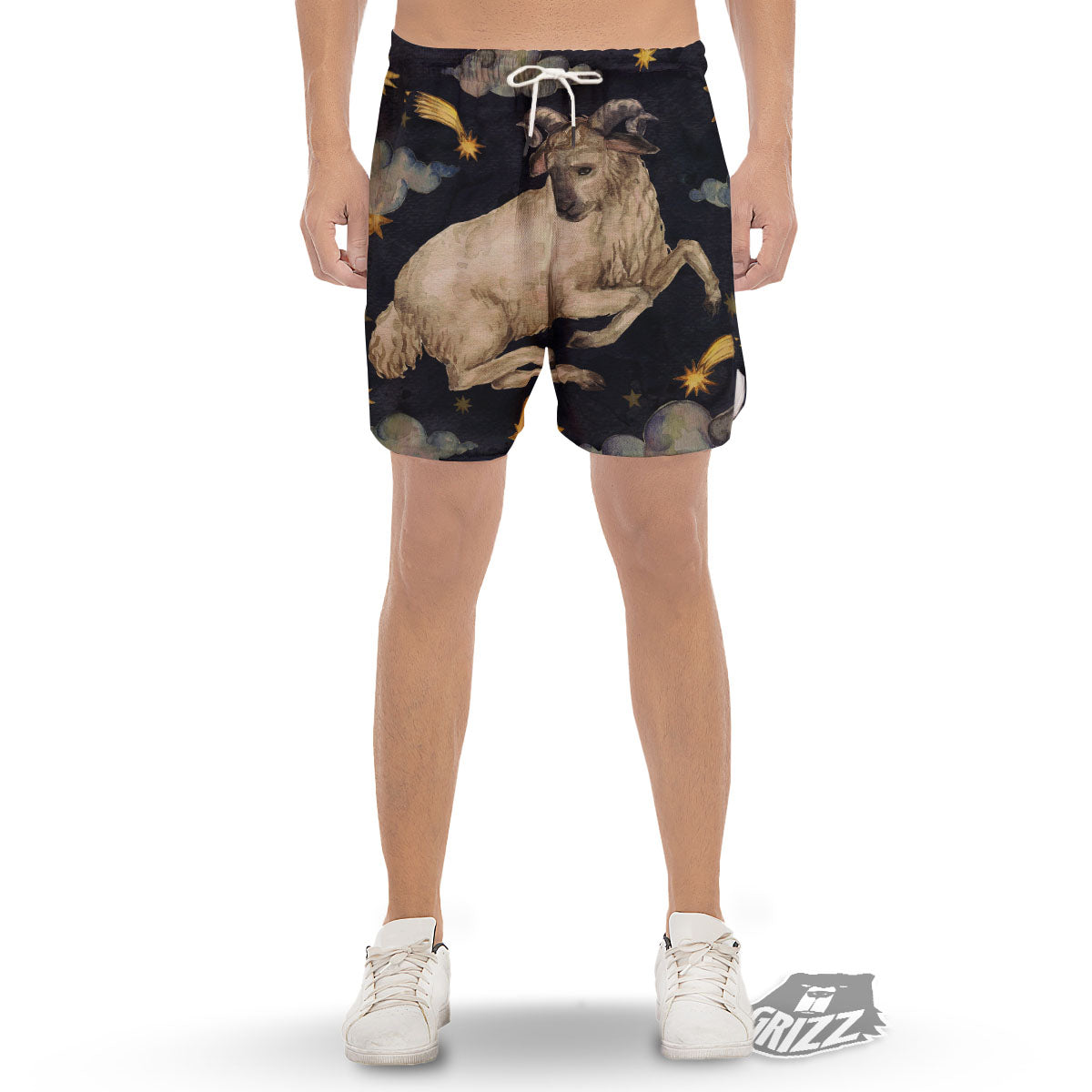 Zodiac Sign Watercolor Aries Print Men's Gym Shorts-grizzshop