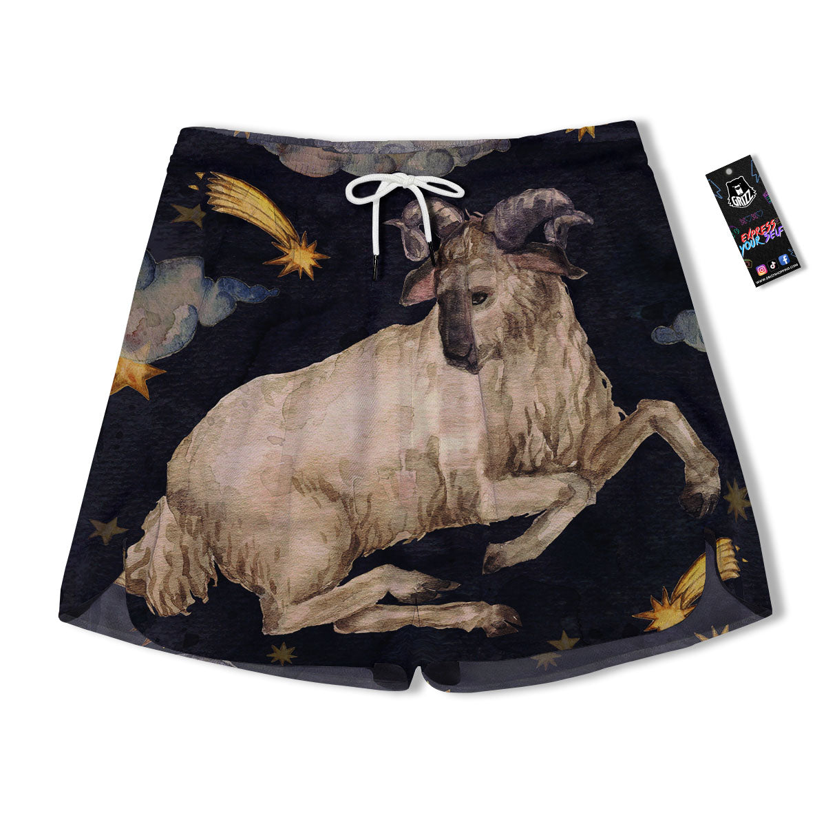 Zodiac Sign Watercolor Aries Print Men's Running Shorts-grizzshop