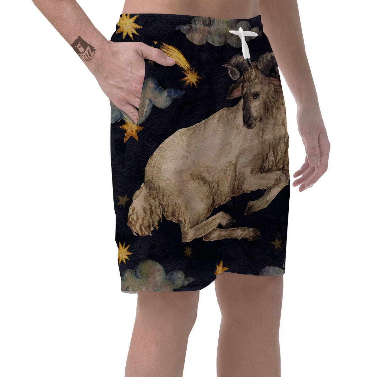 Zodiac Sign Watercolor Aries Print Men's Shorts-grizzshop