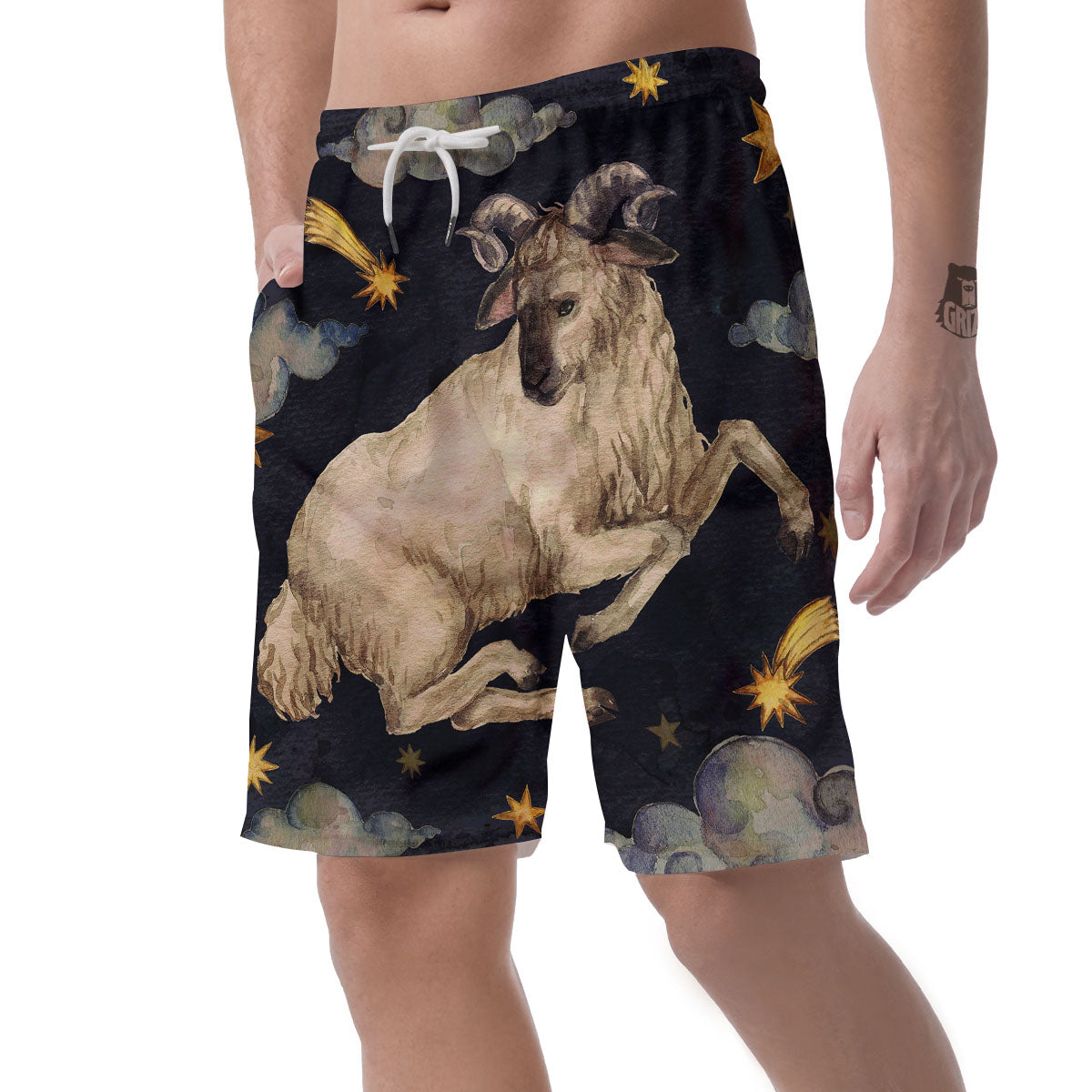 Zodiac Sign Watercolor Aries Print Men's Shorts-grizzshop