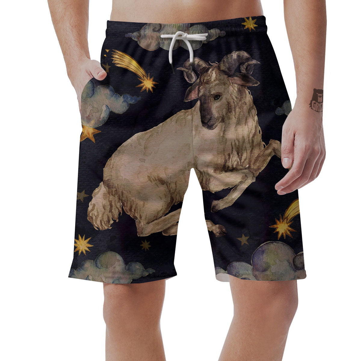 Zodiac Sign Watercolor Aries Print Men's Shorts-grizzshop
