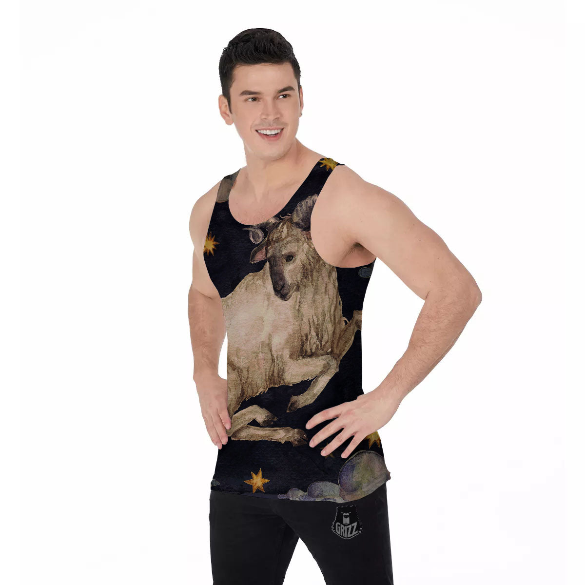 Zodiac Sign Watercolor Aries Print Men's Tank Top-grizzshop