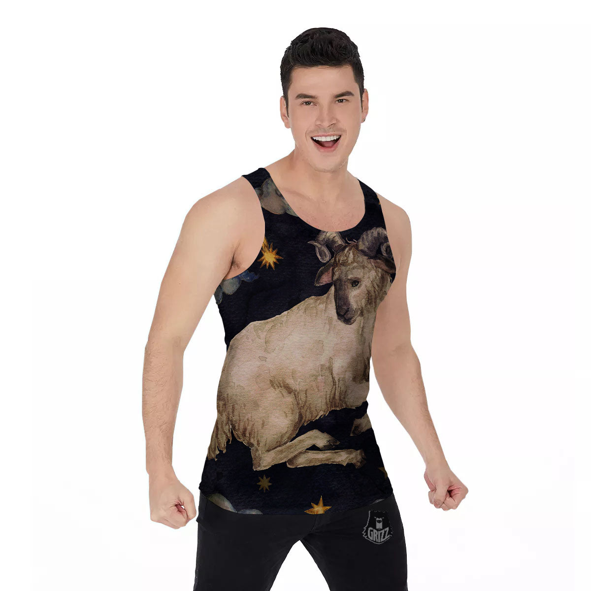 Zodiac Sign Watercolor Aries Print Men's Tank Top-grizzshop
