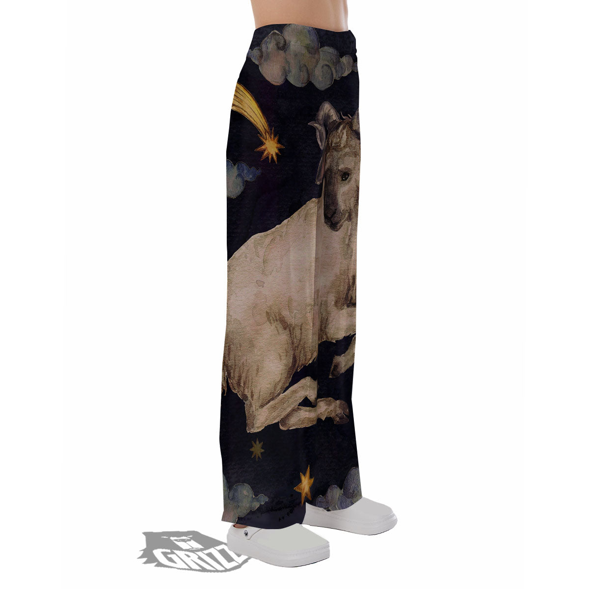 Zodiac Sign Watercolor Aries Print Pajama Pants-grizzshop