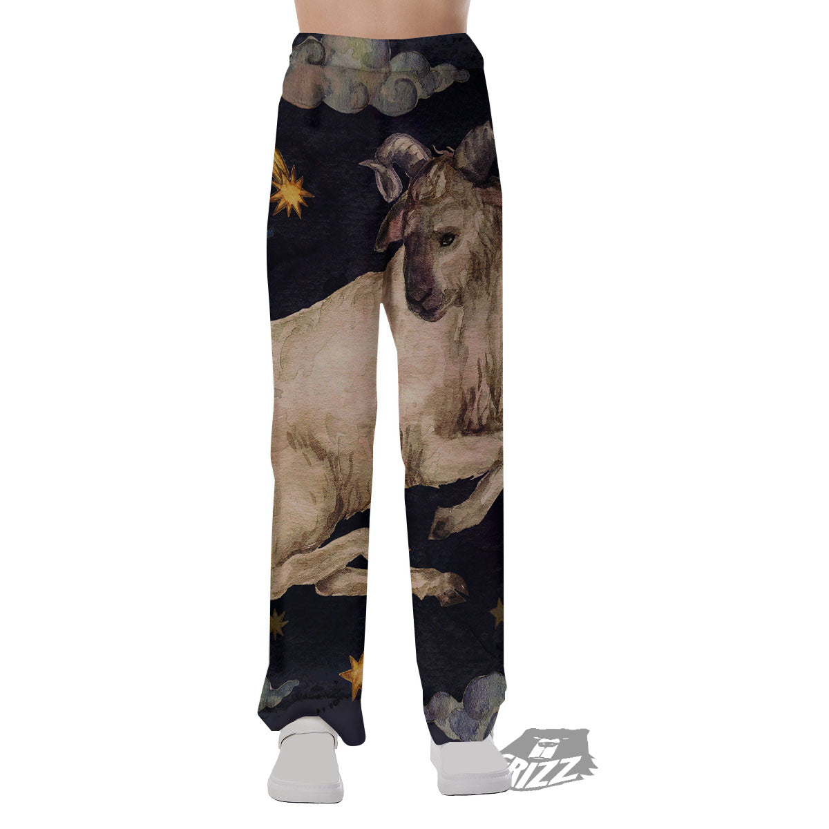 Zodiac Sign Watercolor Aries Print Pajama Pants-grizzshop