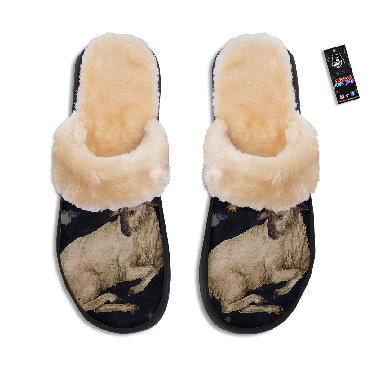 Zodiac Sign Watercolor Aries Print Slippers-grizzshop