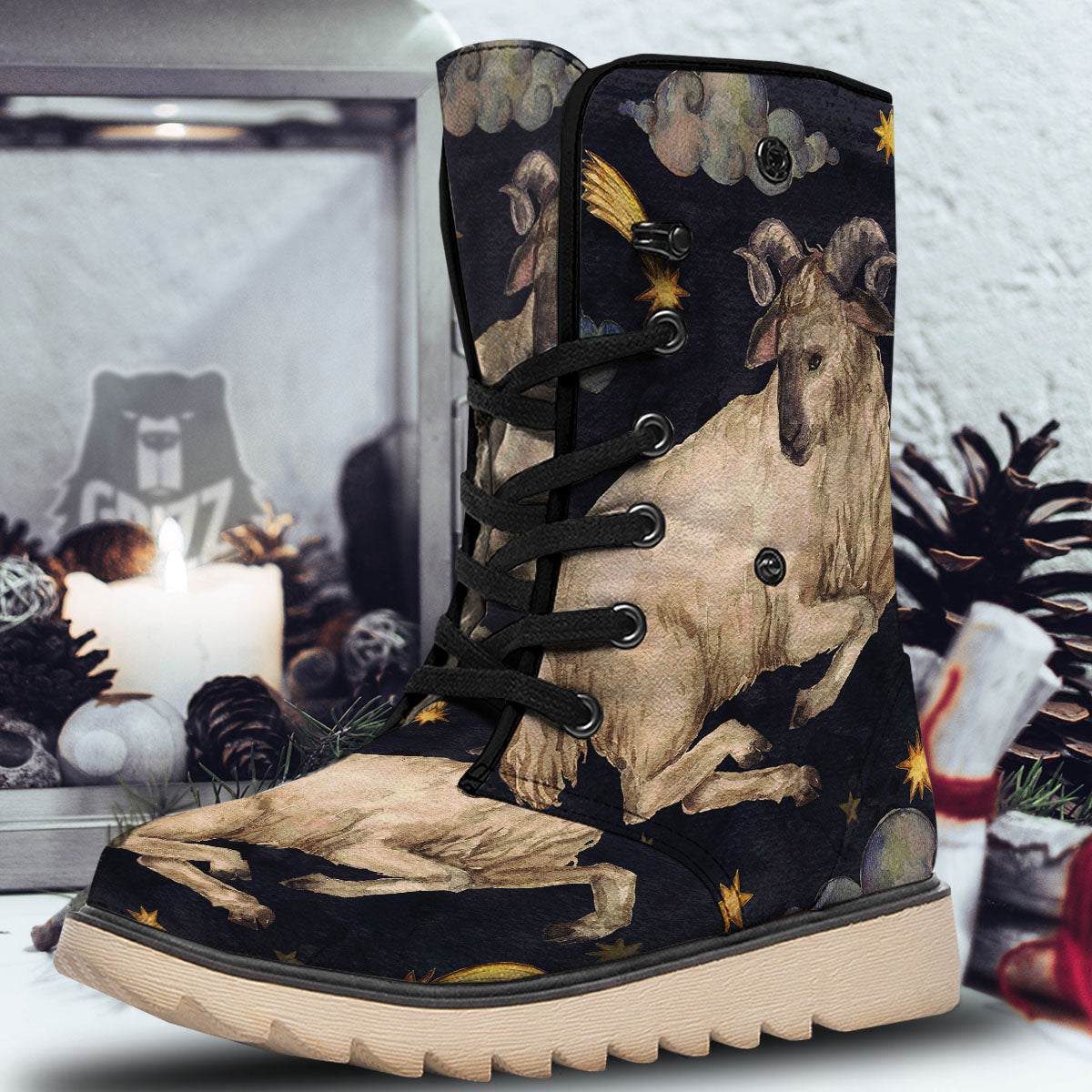 Zodiac Sign Watercolor Aries Print Snow Boots-grizzshop