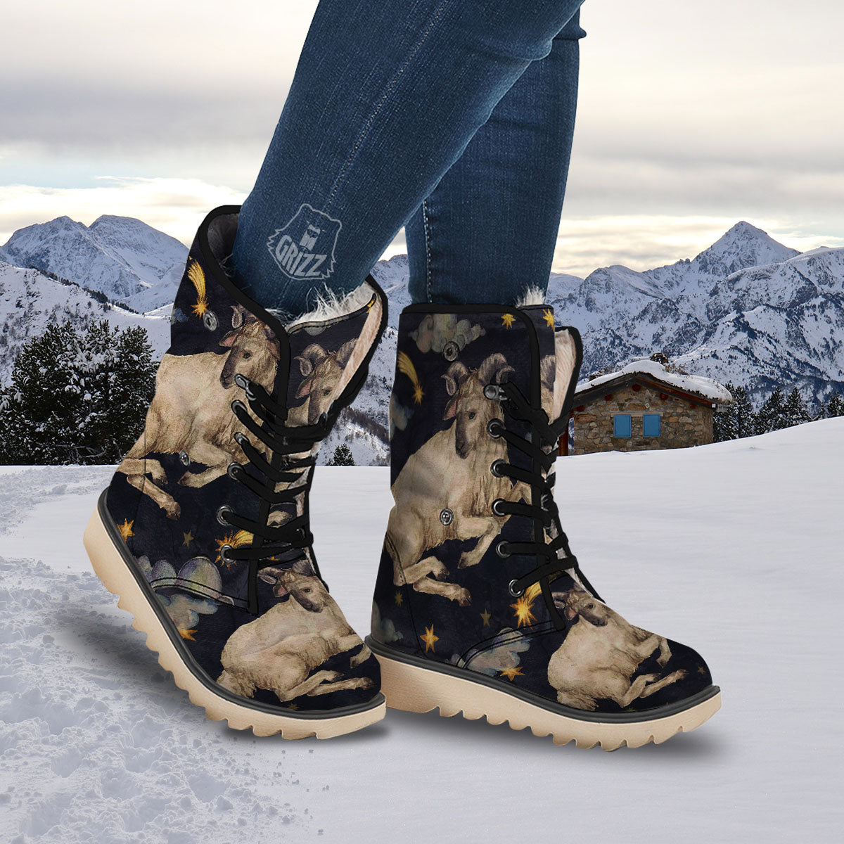 Zodiac Sign Watercolor Aries Print Snow Boots-grizzshop