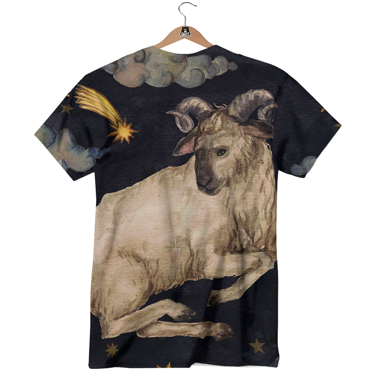Zodiac Sign Watercolor Aries Print T-Shirt-grizzshop