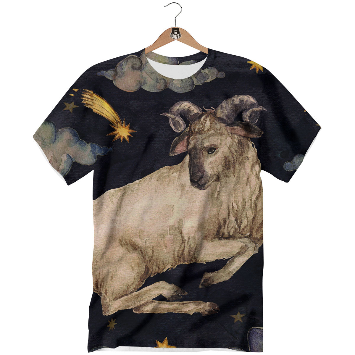 Zodiac Sign Watercolor Aries Print T-Shirt-grizzshop