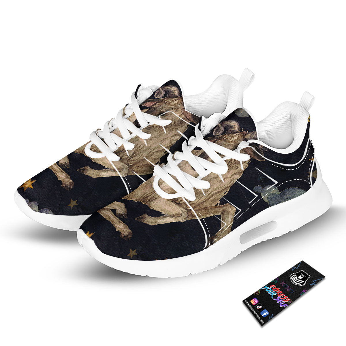 Zodiac Sign Watercolor Aries Print Tennis Shoes-grizzshop