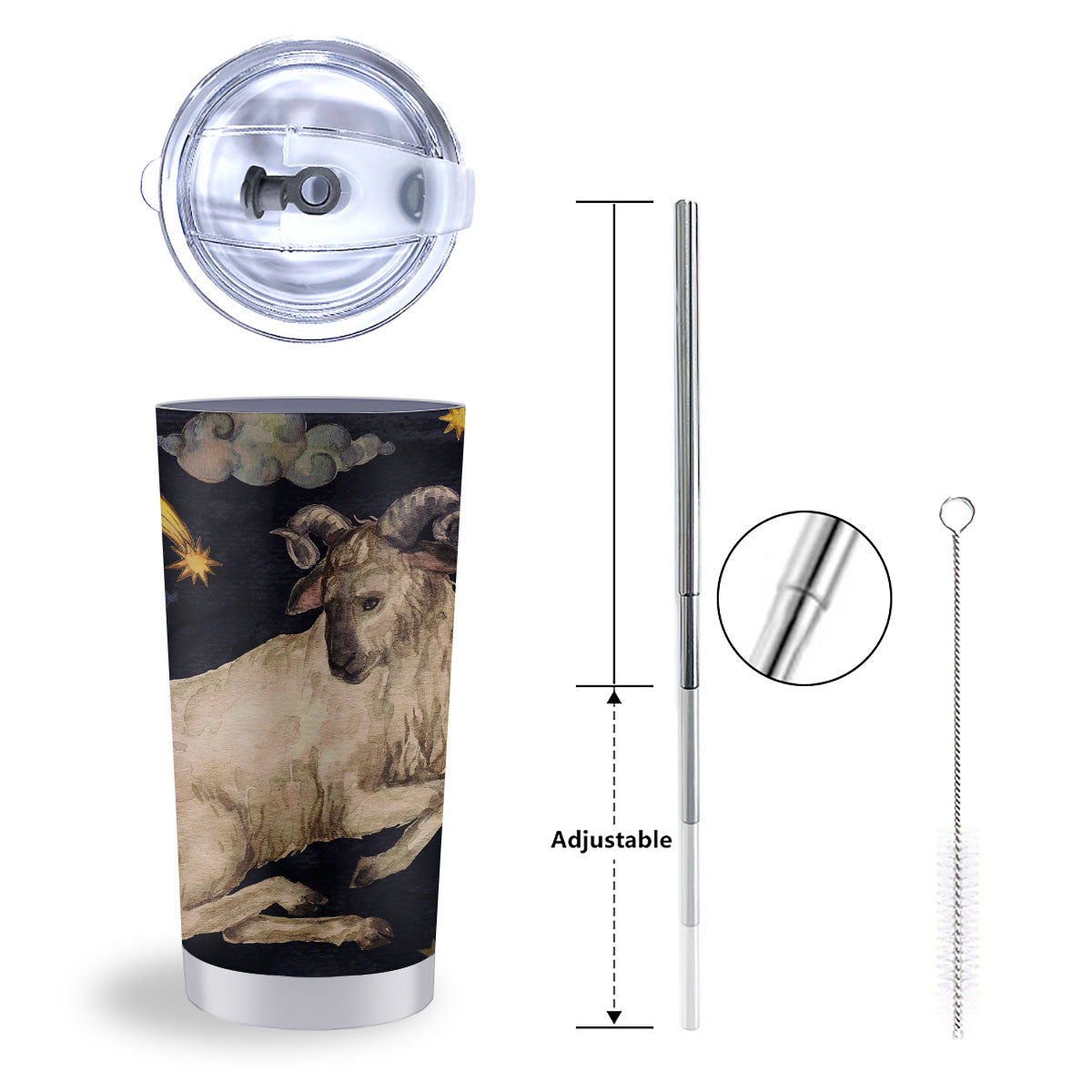 Zodiac Sign Watercolor Aries Print Tumbler-grizzshop