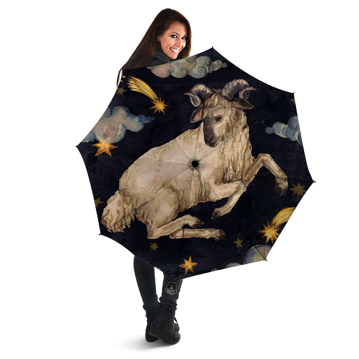 Zodiac Sign Watercolor Aries Print Umbrella-grizzshop