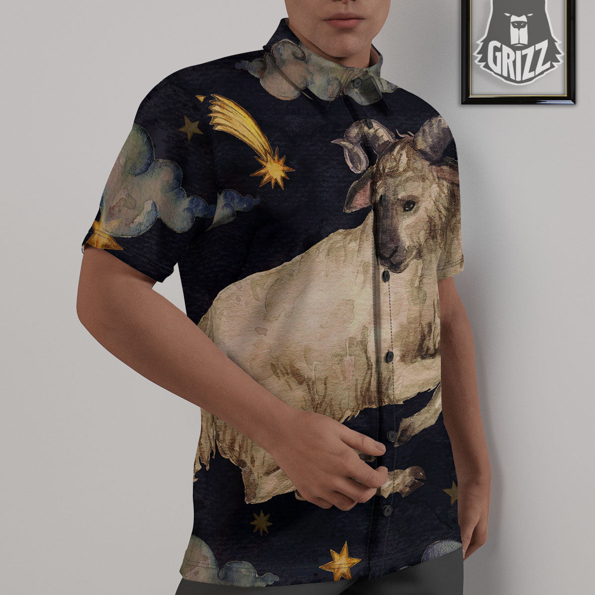Zodiac Sign Watercolor Aries Print Untucked Shirts-grizzshop