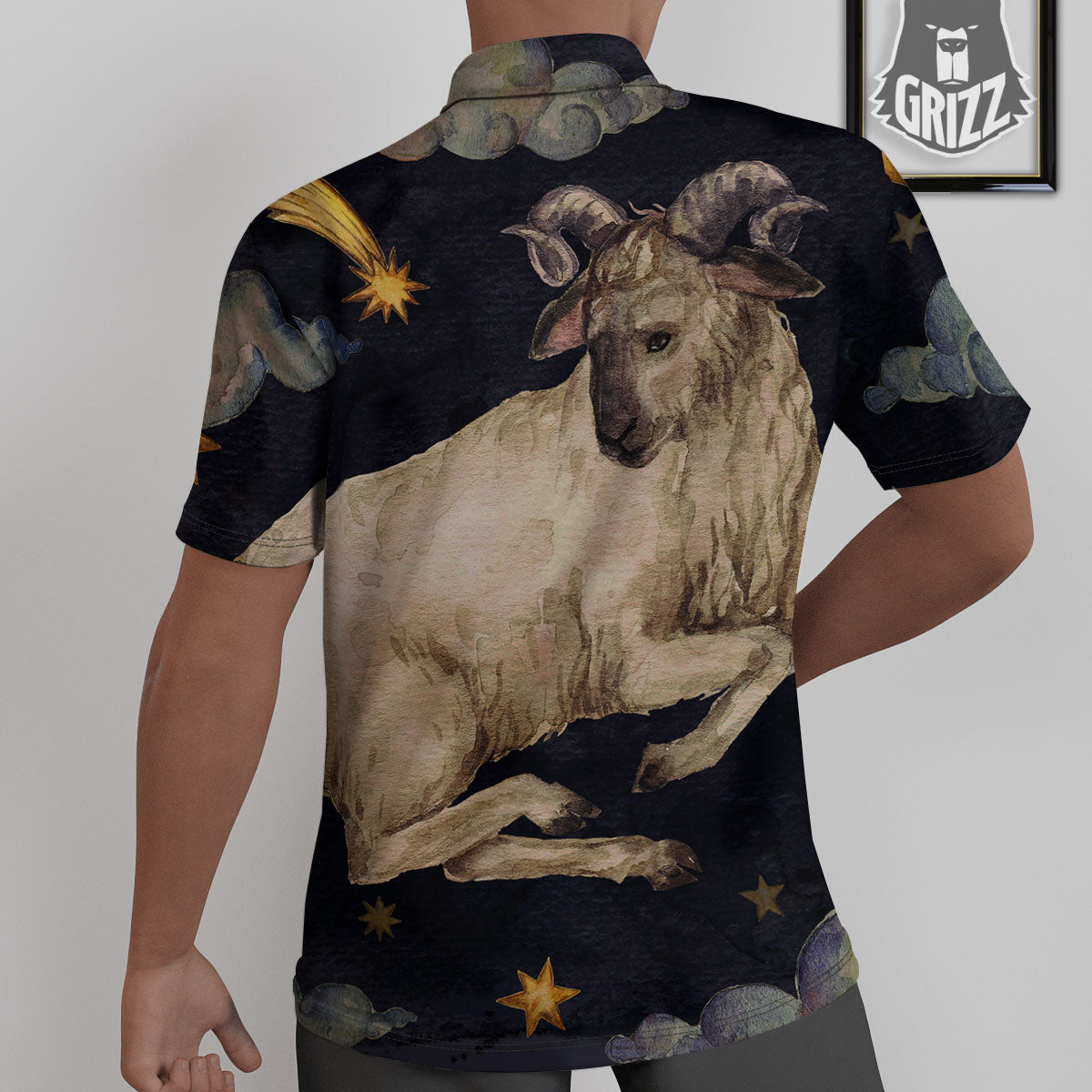 Zodiac Sign Watercolor Aries Print Untucked Shirts-grizzshop