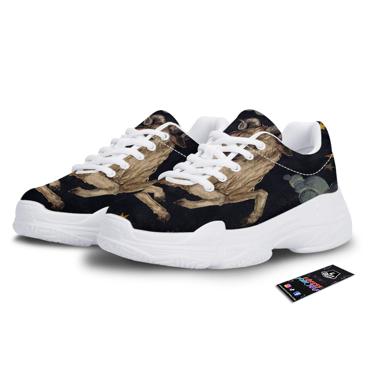 Zodiac Sign Watercolor Aries Print White Chunky Shoes-grizzshop