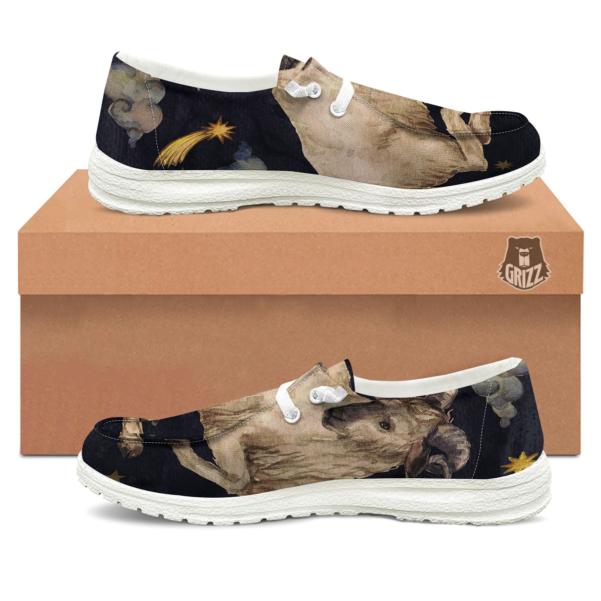 Zodiac Sign Watercolor Aries Print White Loafers-grizzshop
