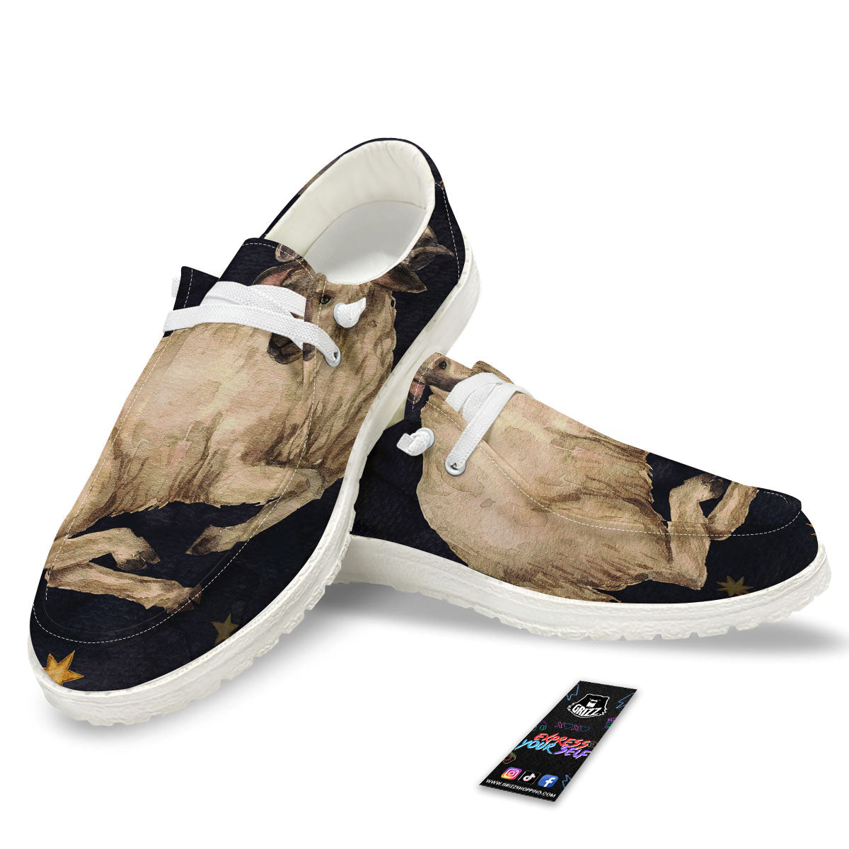 Zodiac Sign Watercolor Aries Print White Loafers-grizzshop