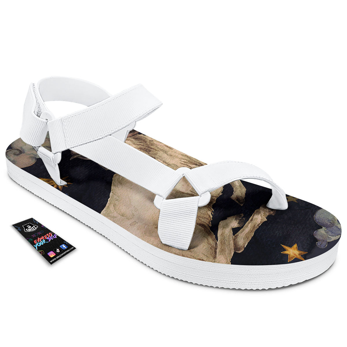 Zodiac Sign Watercolor Aries Print White Open Toe Sandals-grizzshop