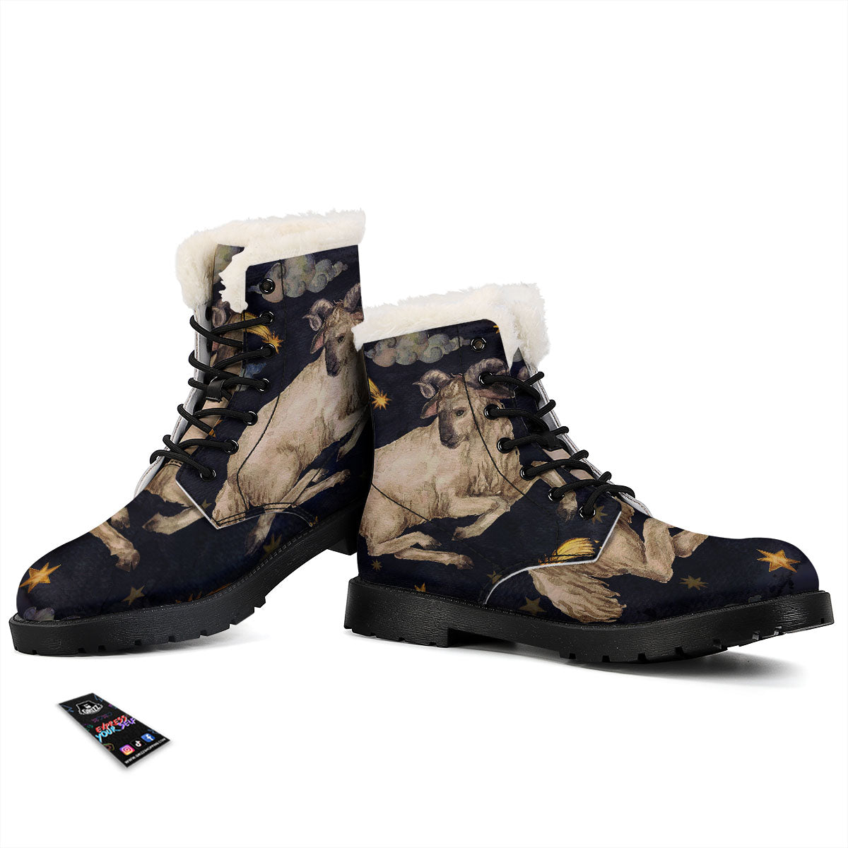 Zodiac Sign Watercolor Aries Print Winter Boots-grizzshop