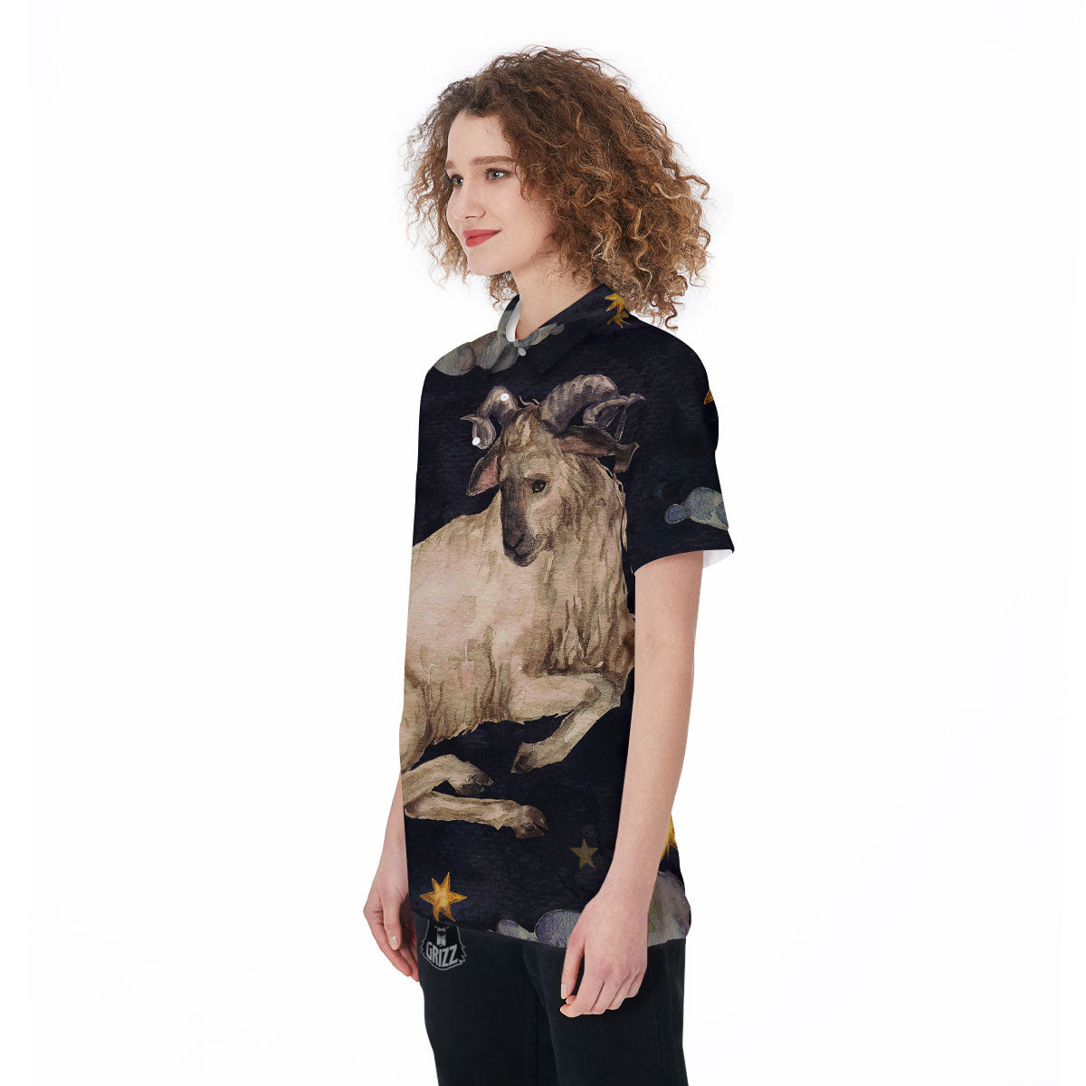 Zodiac Sign Watercolor Aries Print Women's Golf Shirts-grizzshop