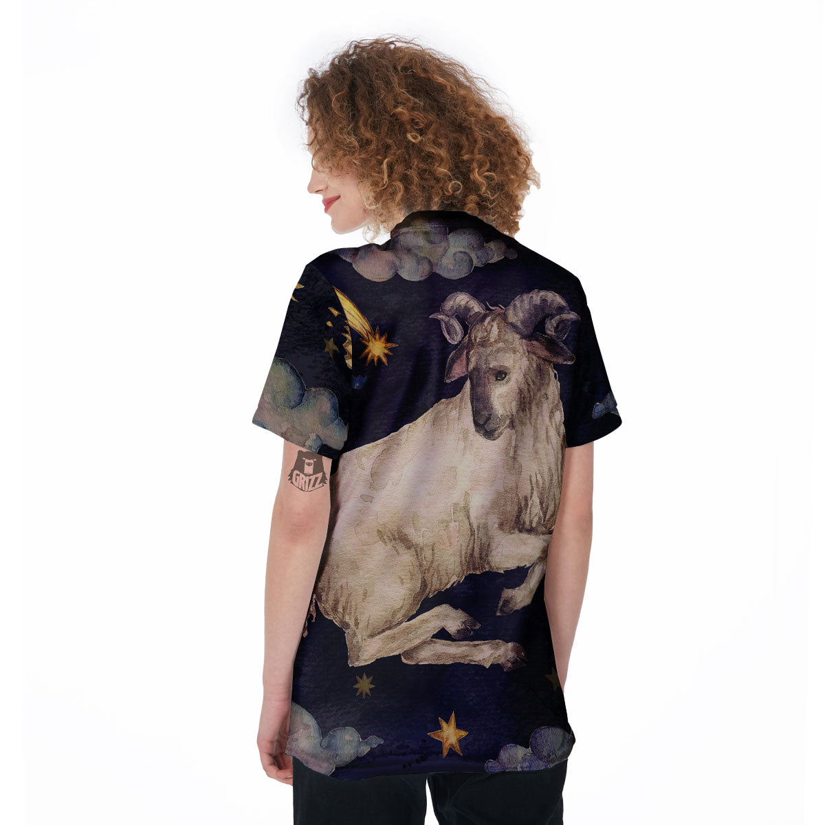 Zodiac Sign Watercolor Aries Print Women's Golf Shirts-grizzshop