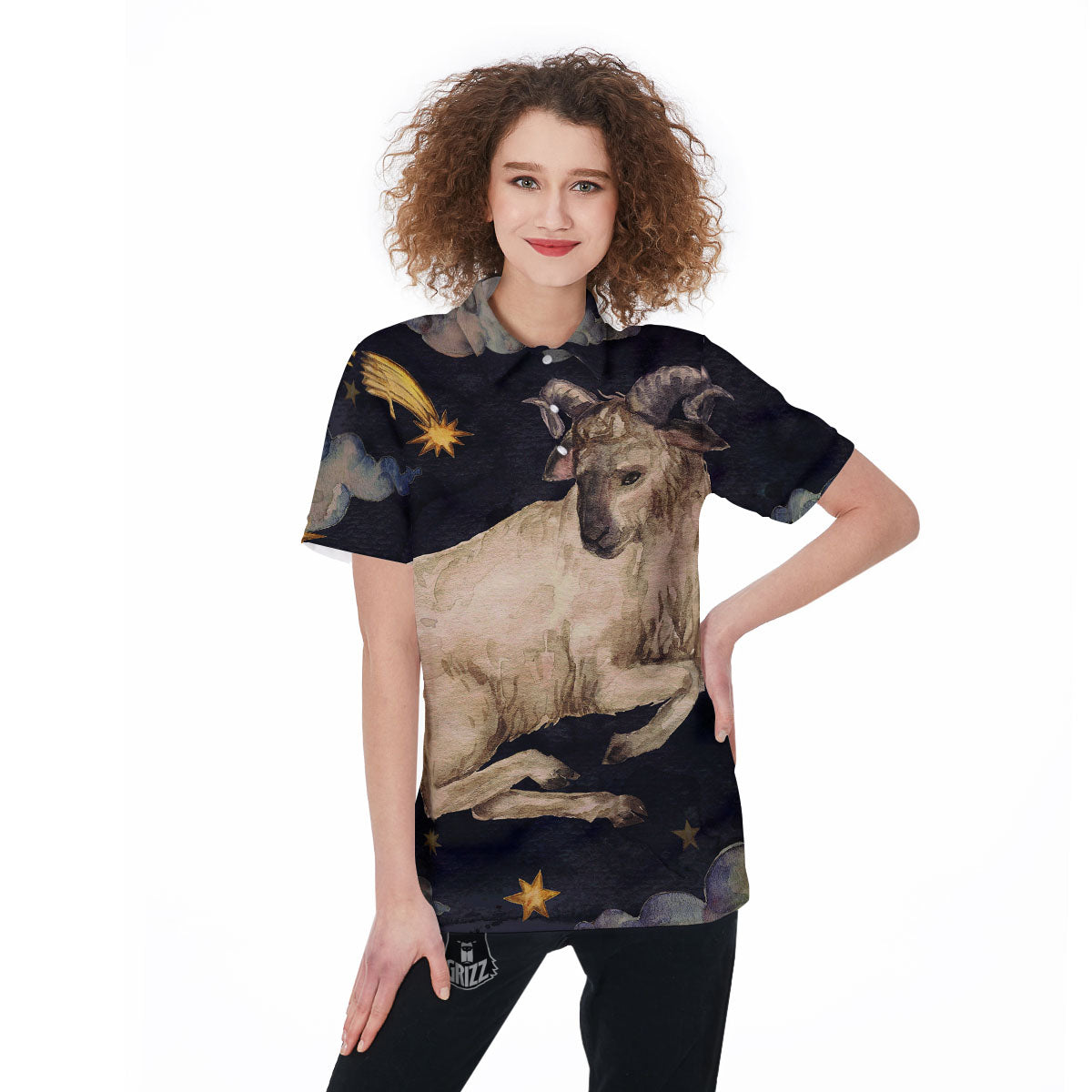 Zodiac Sign Watercolor Aries Print Women's Golf Shirts-grizzshop
