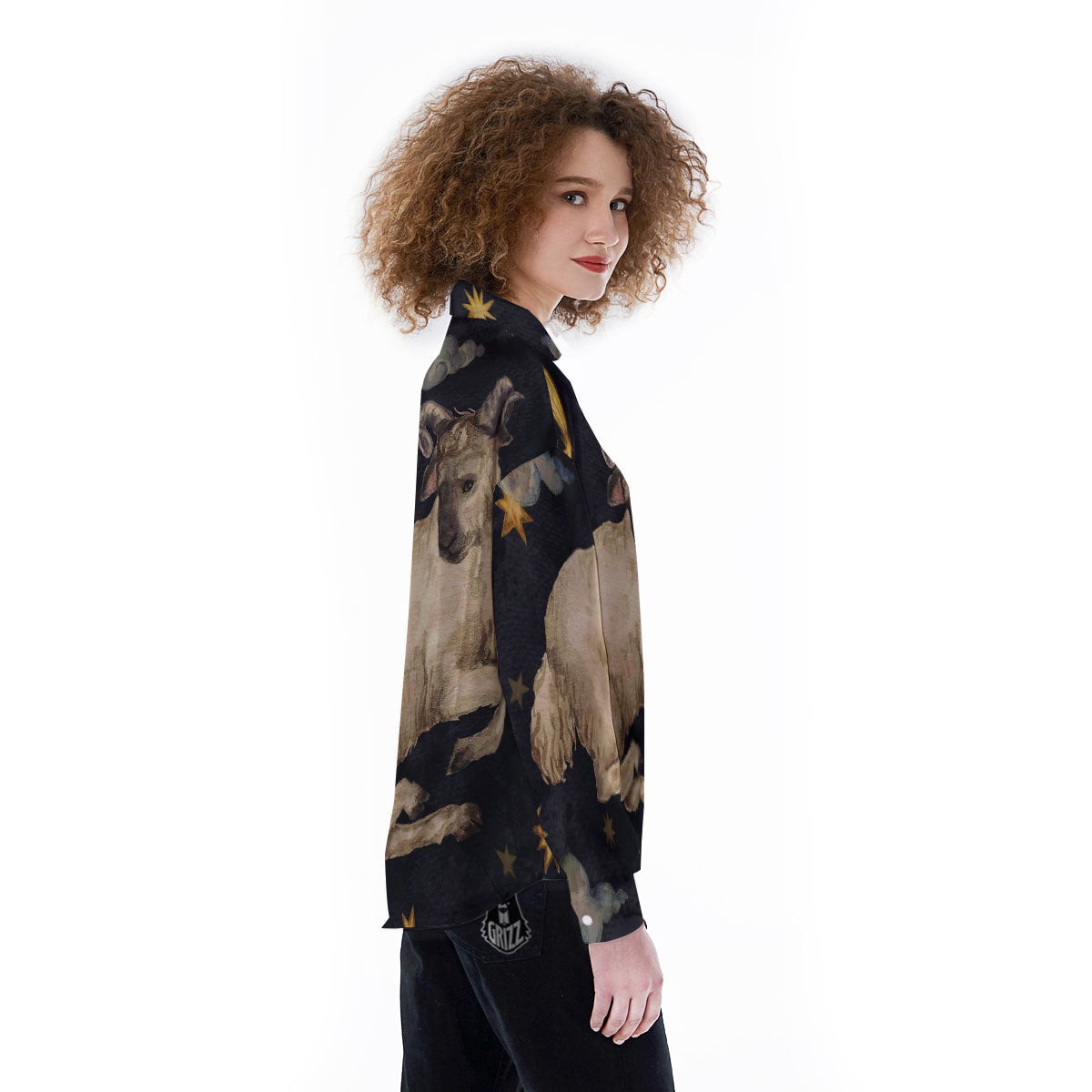 Zodiac Sign Watercolor Aries Print Women's Long Sleeve Shirts-grizzshop
