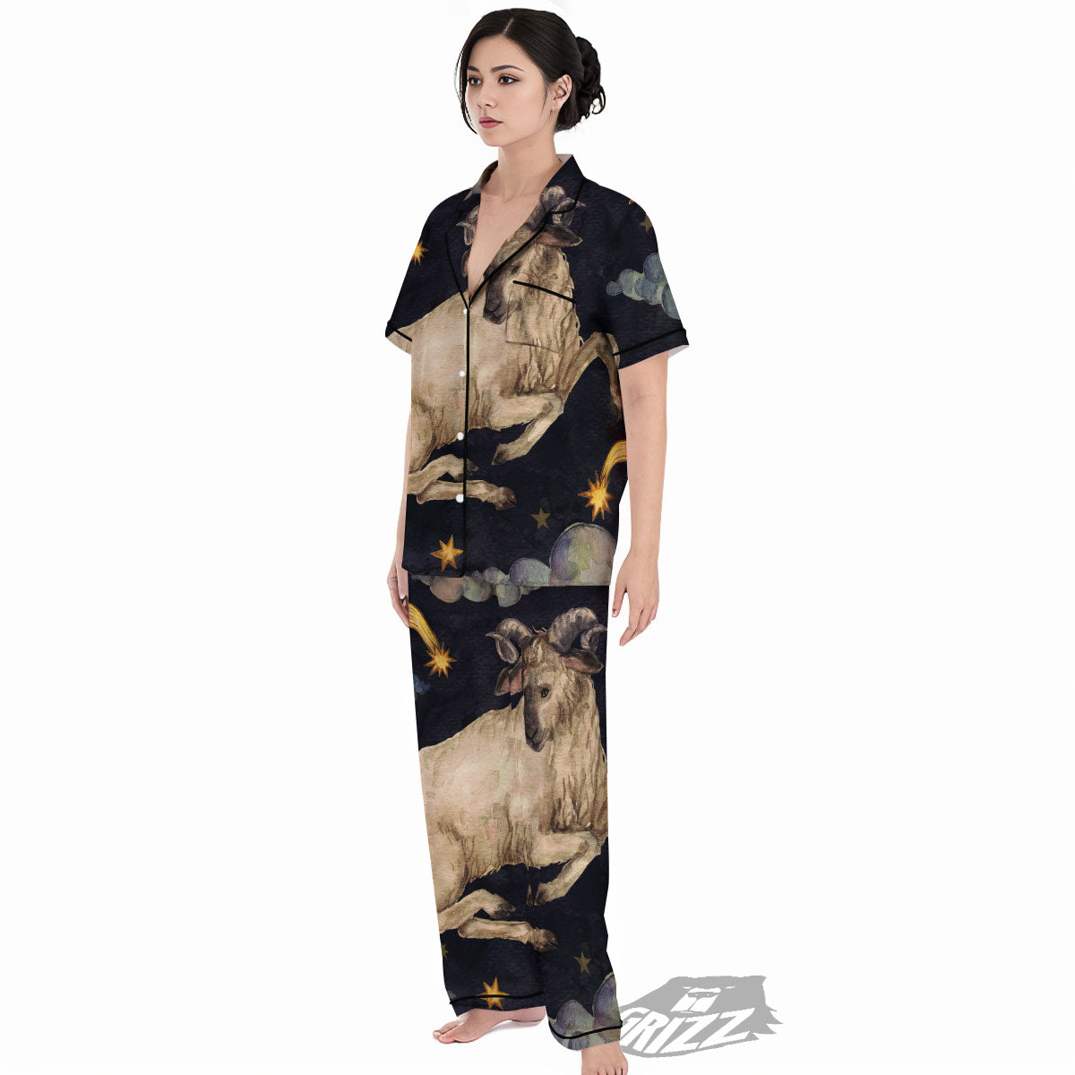 Zodiac Sign Watercolor Aries Print Women's Pajamas Set-grizzshop