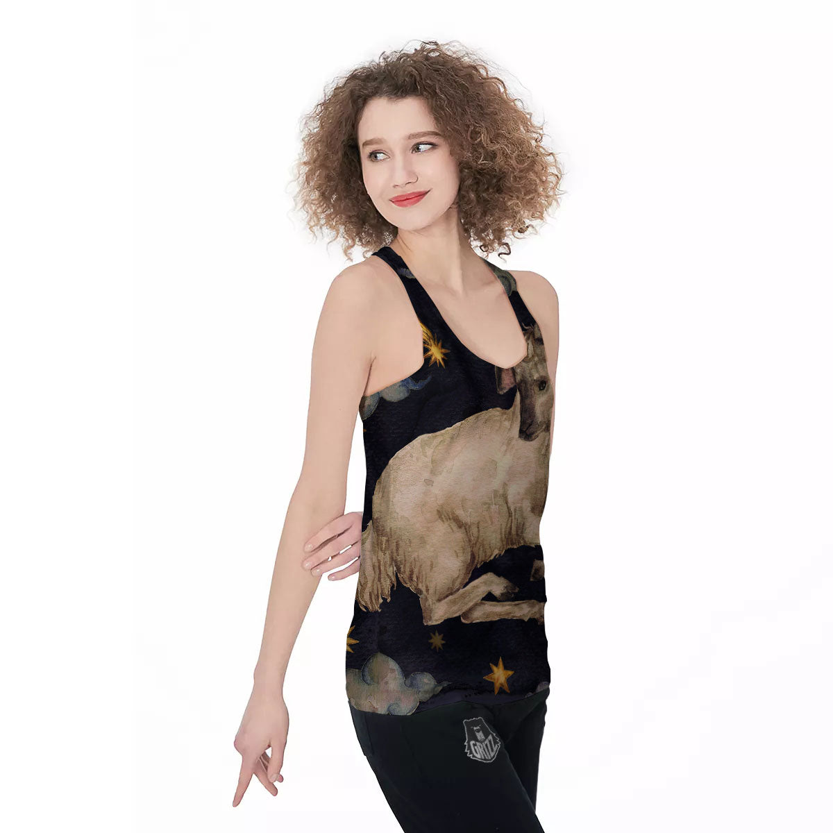 Zodiac Sign Watercolor Aries Print Women's Racerback Tank Top-grizzshop