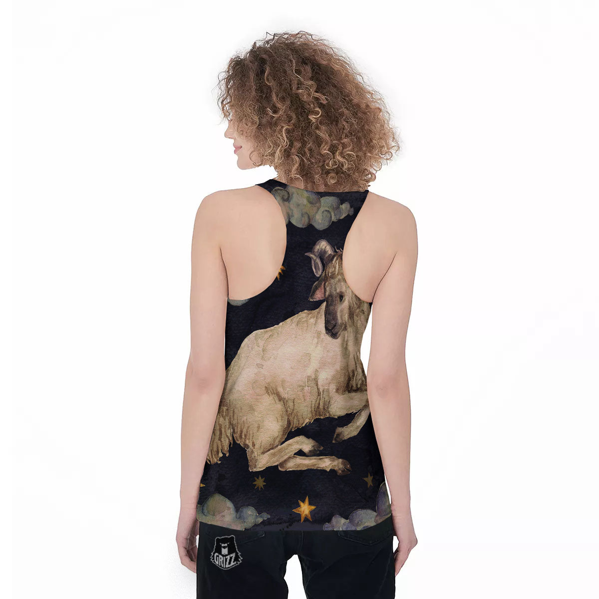 Zodiac Sign Watercolor Aries Print Women's Racerback Tank Top-grizzshop