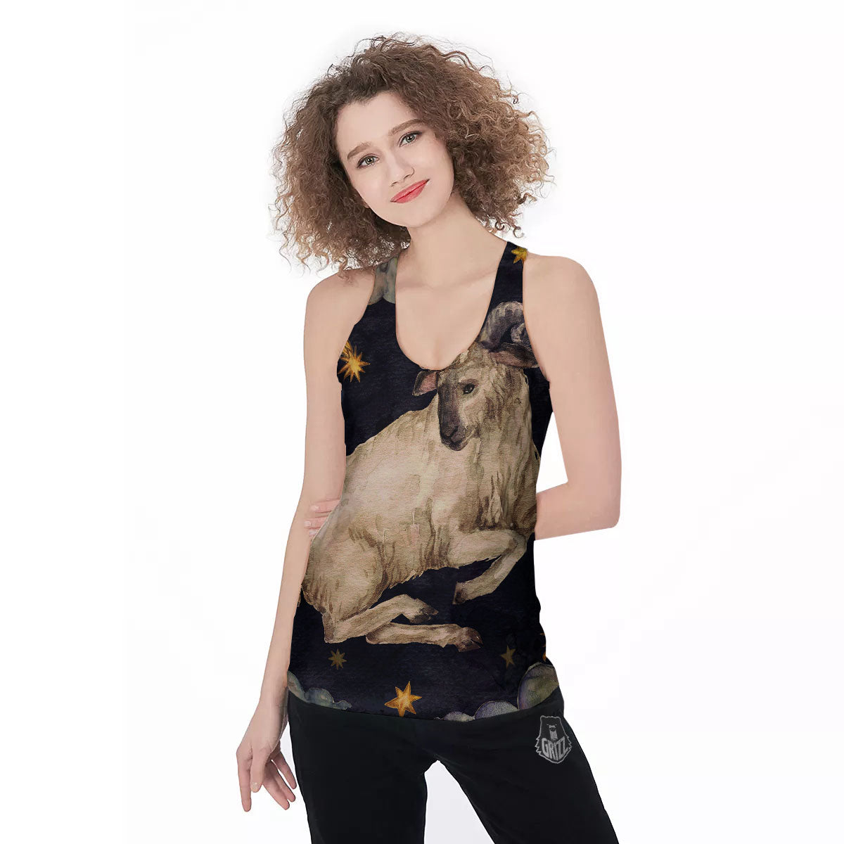 Zodiac Sign Watercolor Aries Print Women's Racerback Tank Top-grizzshop