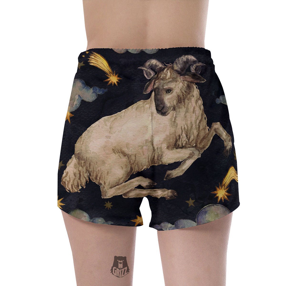Zodiac Sign Watercolor Aries Print Women's Shorts-grizzshop