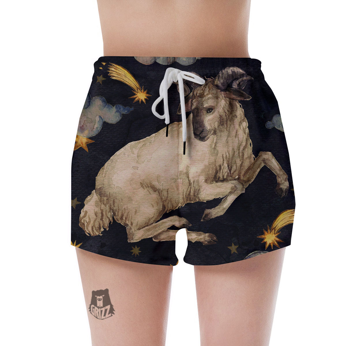 Zodiac Sign Watercolor Aries Print Women's Shorts-grizzshop