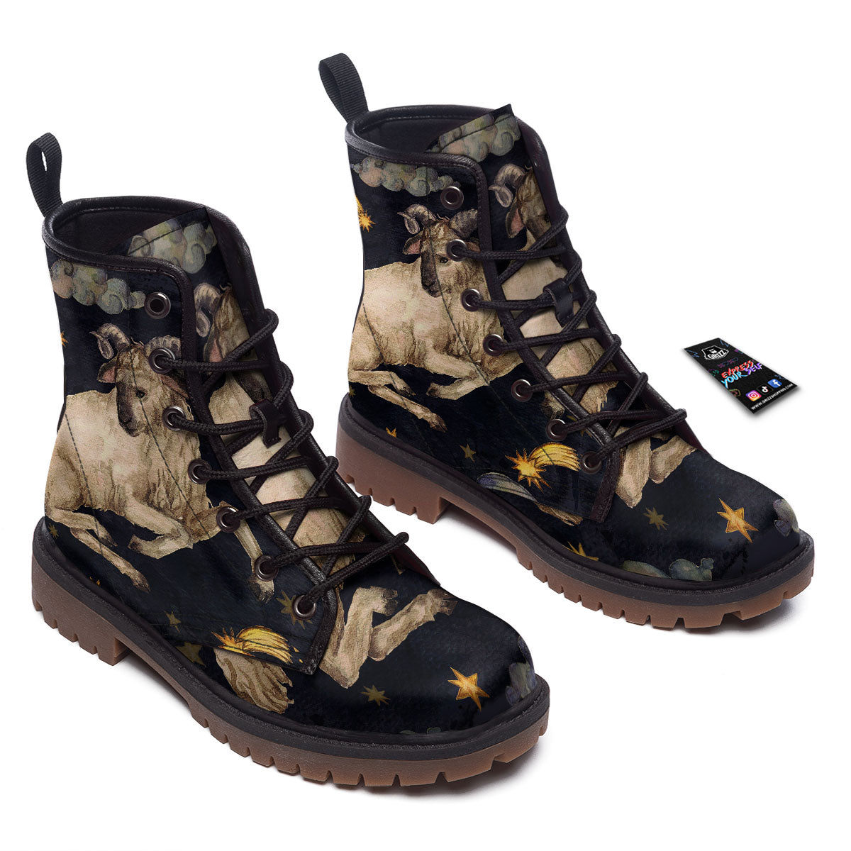 Zodiac Sign Watercolor Aries Print Work Boots-grizzshop