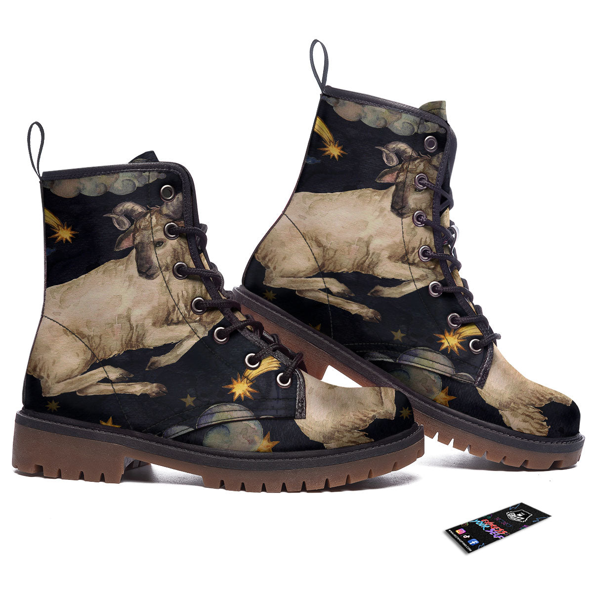 Zodiac Sign Watercolor Aries Print Work Boots-grizzshop