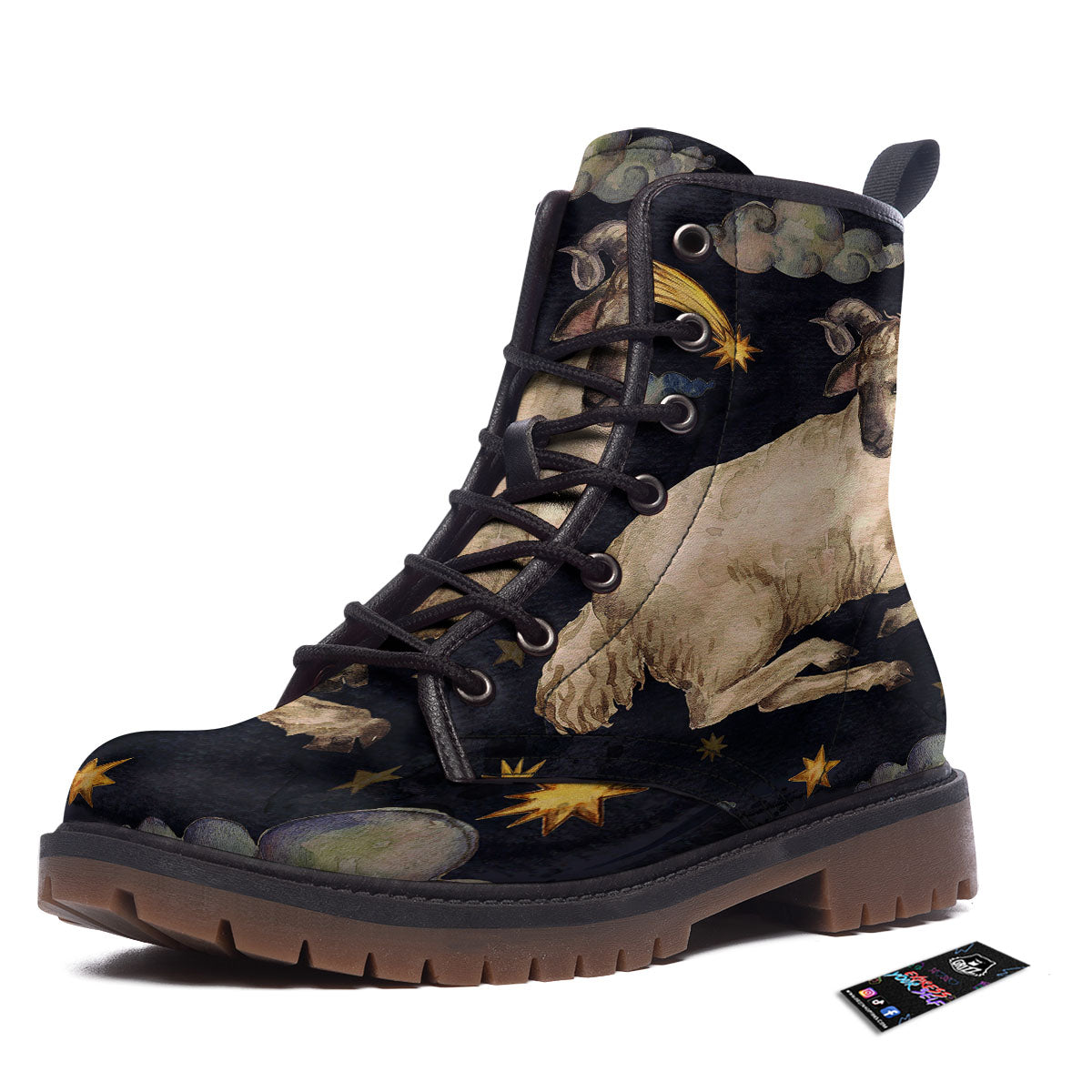 Zodiac Sign Watercolor Aries Print Work Boots-grizzshop