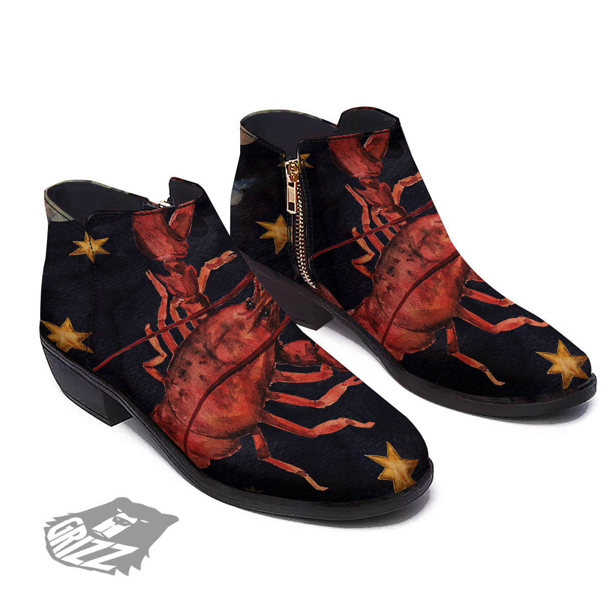 Zodiac Sign Watercolor Cancer Print Ankle Boots-grizzshop