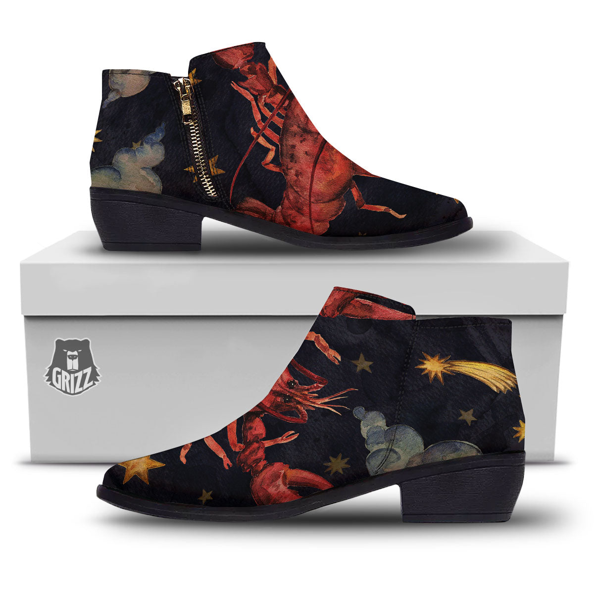Zodiac Sign Watercolor Cancer Print Ankle Boots-grizzshop