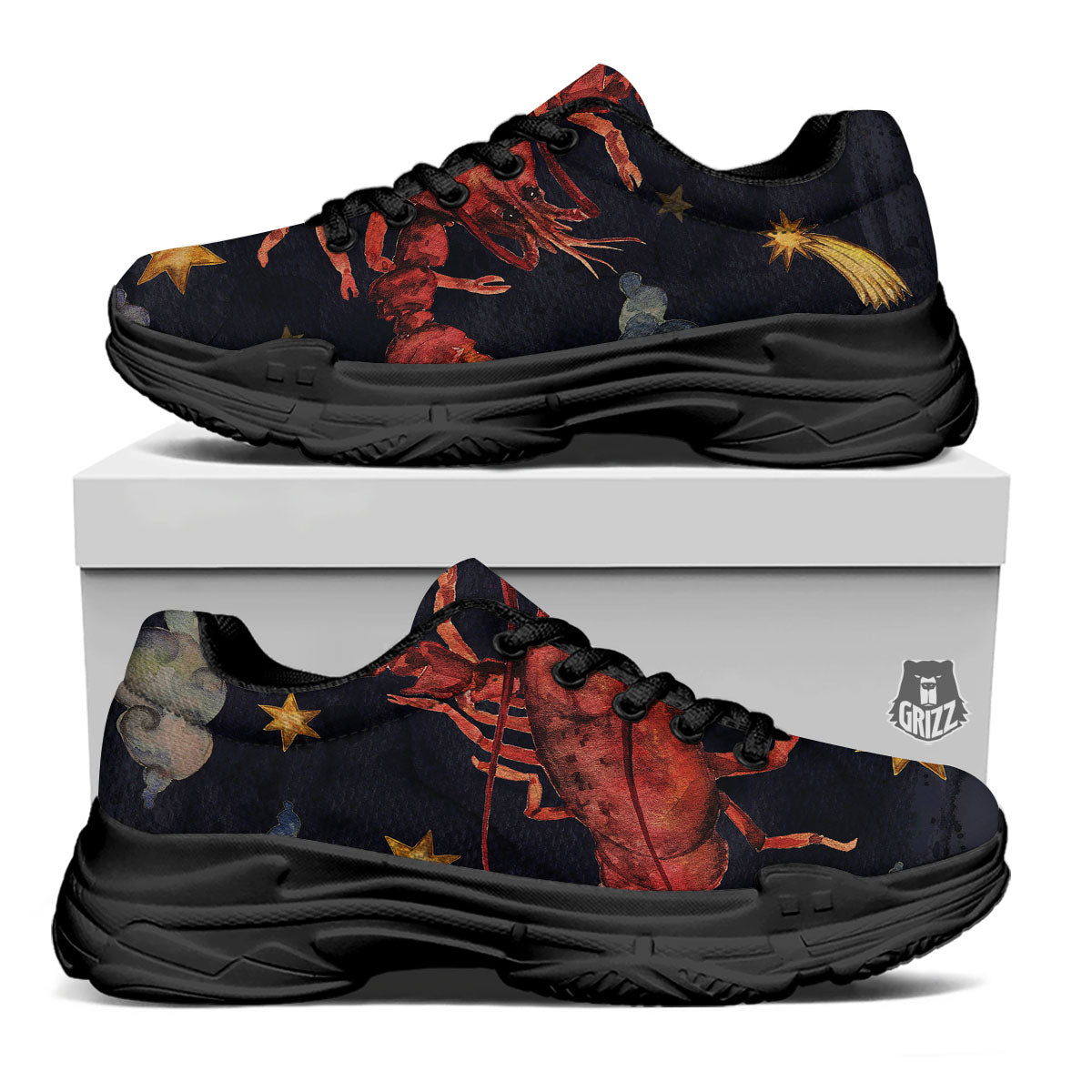 Zodiac Sign Watercolor Cancer Print Black Chunky Shoes-grizzshop
