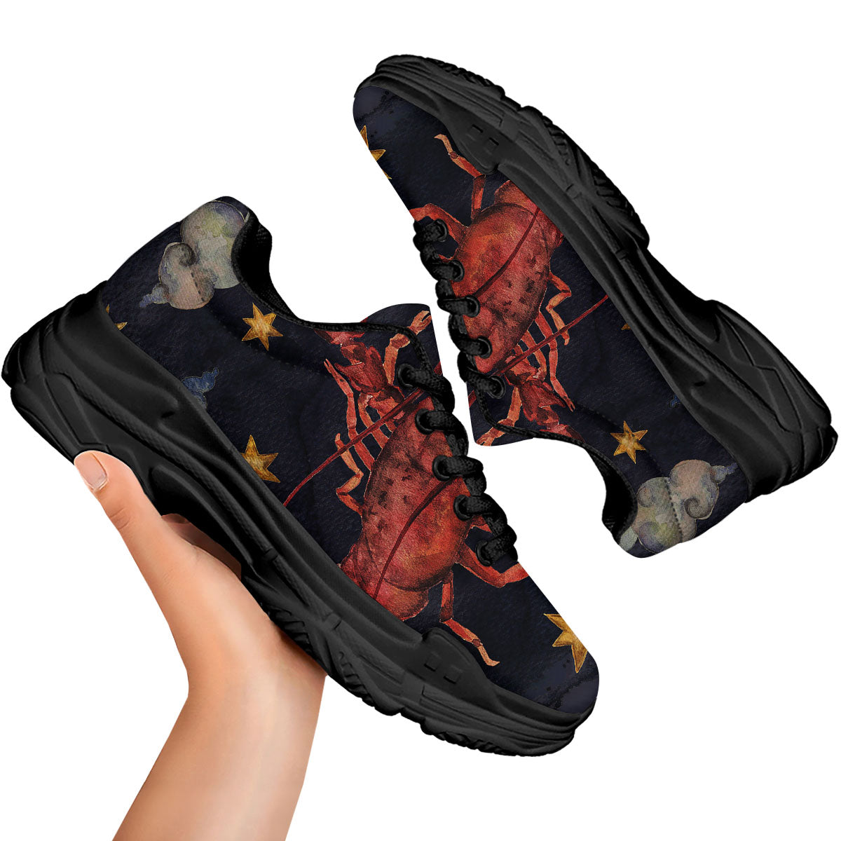 Zodiac Sign Watercolor Cancer Print Black Chunky Shoes-grizzshop