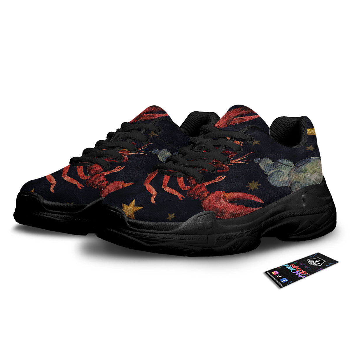 Zodiac Sign Watercolor Cancer Print Black Chunky Shoes-grizzshop