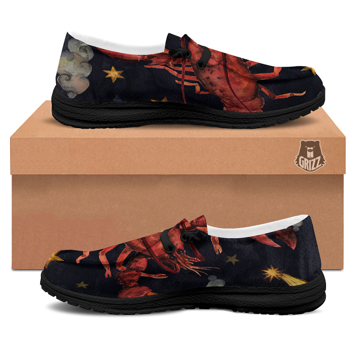 Zodiac Sign Watercolor Cancer Print Black Loafers-grizzshop