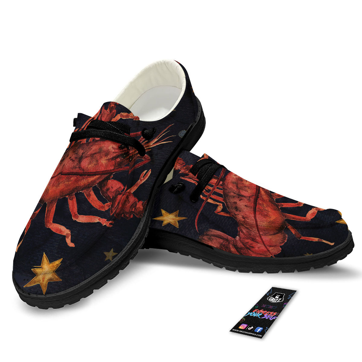 Zodiac Sign Watercolor Cancer Print Black Loafers-grizzshop