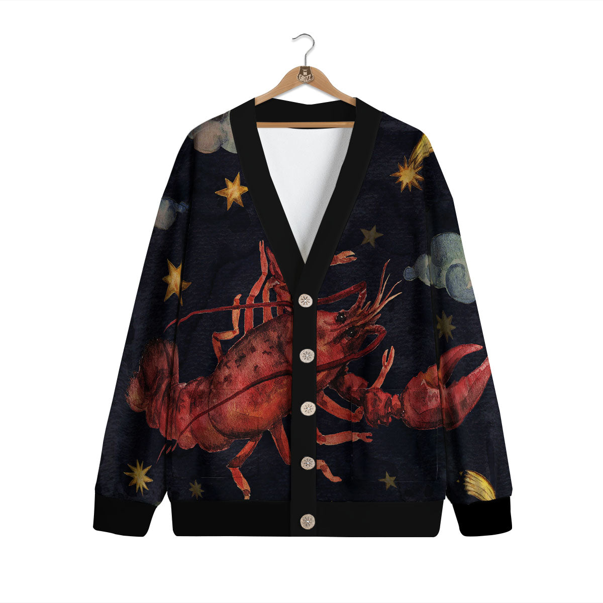 Zodiac Sign Watercolor Cancer Print Cardigan-grizzshop